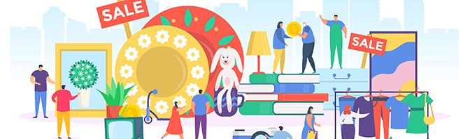 Concept of people shopping during a holiday sale.