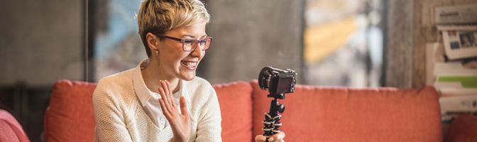 Woman filming herself