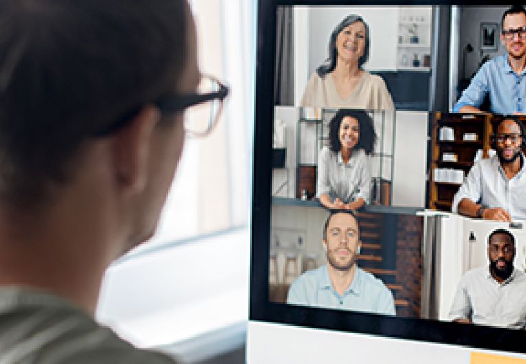 A person participating in a video conference.