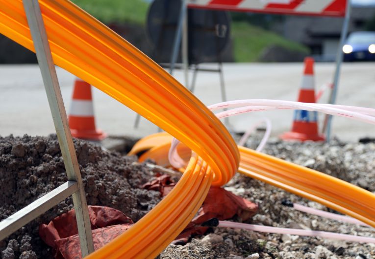 View of optical fiber installation by fiber optic internet providers