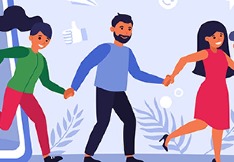 Concept of happy customers referring a small business through loyalty program.